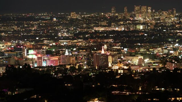 Hollywood Beverly Hills Night Time Lapse Telephoto from Griffith Park California USA