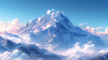 Majestic mountain peaks with snow-capped summits