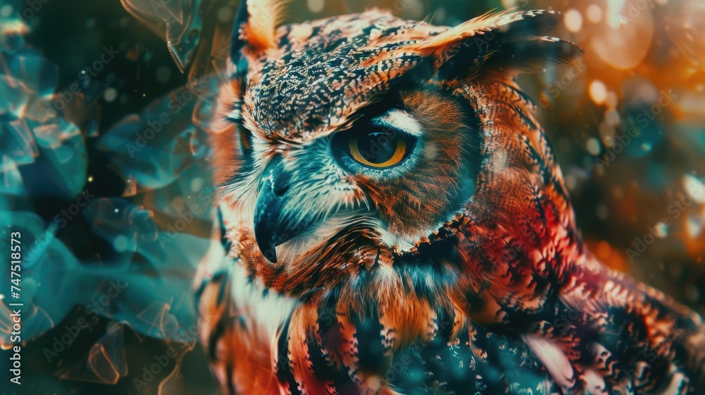 Poster Close up shot of an owl with a blurry background. Suitable for various nature themes