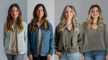 Obraz premium A series of before-and-after photos showcasing employees' transformations with professional styling tips and wardrobe makeovers — Creation and development, goals and achievements,