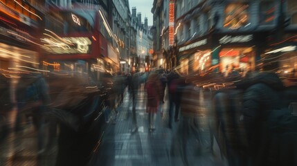 Obraz premium People walking down a city street, suitable for urban themes