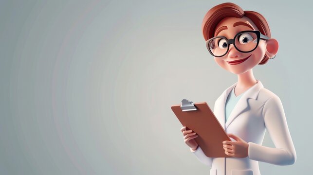 3d Female doctor with stethoscope and clipboard. Healthcare concept