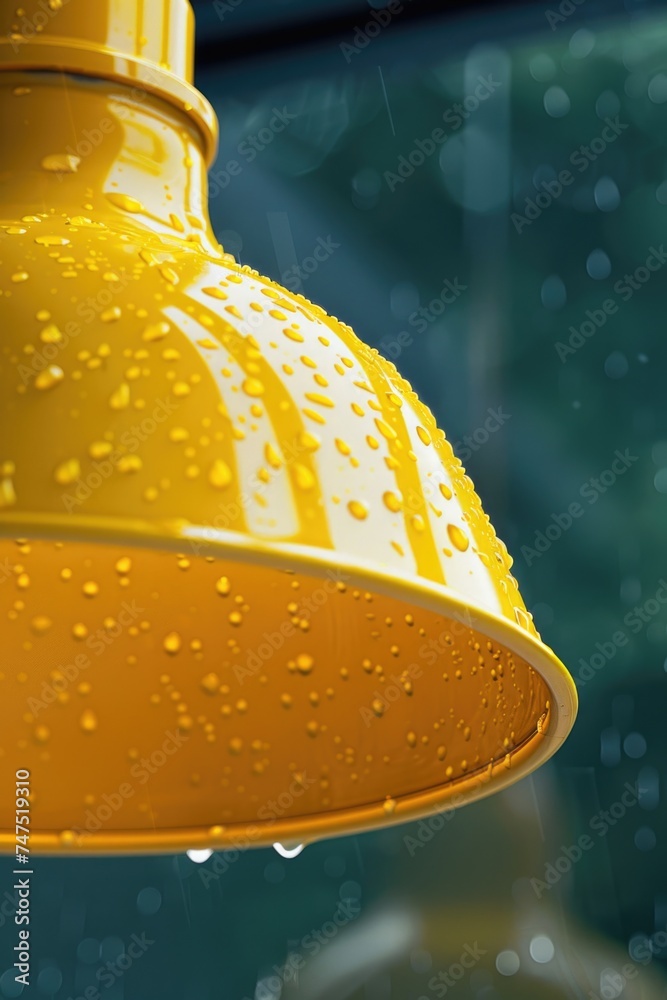 Poster a detailed view of a yellow light with water droplets, suitable for various design projects
