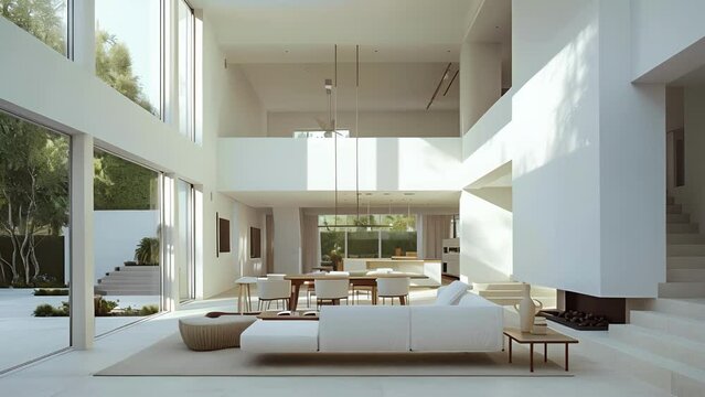 Designed to create harmony and balance this minimalist house features a minimalist interior with high ceilings white walls and simple yet elegant furnishings.