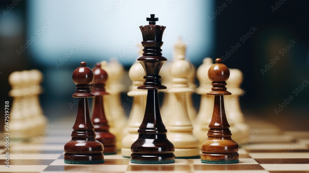 Poster Chess board with chess pieces, suitable for strategy and game concepts