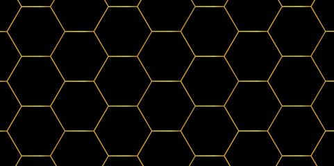 Abstract background with black hexagons and seamless pattern in vector design . luxury golden line pattern geometric mesh cell texture .hexagon 3d background texture design .