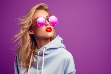 A woman wearing sunglasses and a hoodie. Suitable for fashion or urban lifestyle concepts - Powered by Adobe