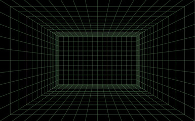vector 3d perspective grid background. wireframe grid room
