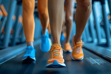Close-up of female legs in sportswear running on treadmill