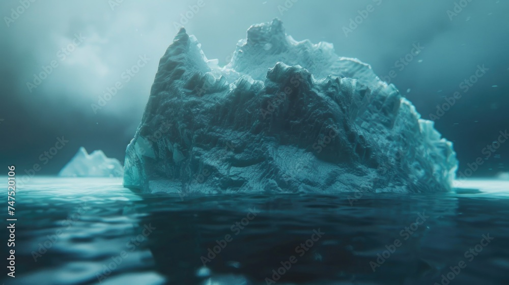 Poster an iceberg floating in the water, suitable for various nature and climate change concepts