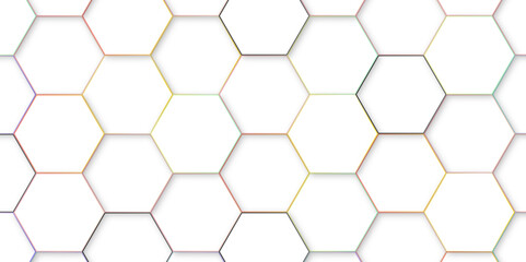 Abstract background with white hexagons and seamless pattern in vector design . luxury colorful line pattern geometric mesh cell texture .hexagon 3d background texture design .