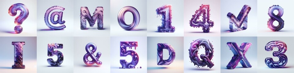 Violet glass 3D Lettering Typeface. AI generated illustration