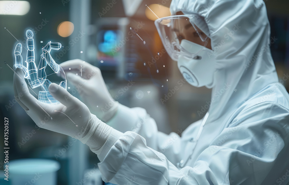 Poster a doctor operating a hand using ai. generative ai.