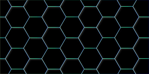 Fototapeta premium Abstract background with black hexagons and seamless pattern in vector design . luxury mint line pattern geometric mesh cell texture .hexagon 3d background texture design .