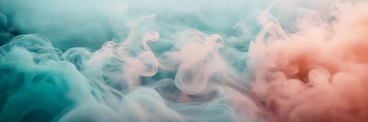 Wandaufkleber Fraktale Wellen Photograph capturing the ethereal beauty of smoke tendrils in hues of aquamarine and seafoam against a backdrop of coral blush.