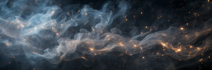 Close-up image revealing the delicate intricacies of smoke patterns against a backdrop of ethereal, starlit skies. - obrazy, fototapety, plakaty