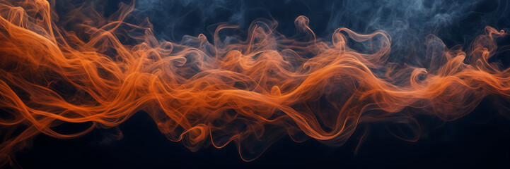 Close-up image revealing the intricate dance of smoke tendrils in hues of tangerine and mahogany against a canvas of midnight blue. - obrazy, fototapety, plakaty