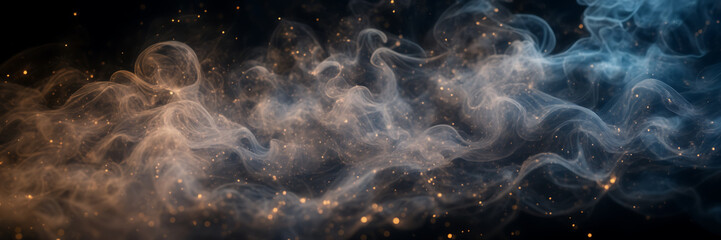 Close-up image revealing the delicate intricacies of smoke patterns against a backdrop of ethereal, starlit skies. - obrazy, fototapety, plakaty