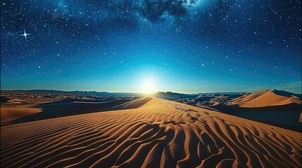 An empty dune desert under a bright starry sky. Generative AI.