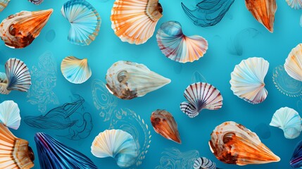 Repeating pattern of organic shaped photographs of the ocean on a colored background