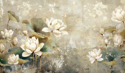a wallpaper of white lotus flowers on a beige background Generative AI