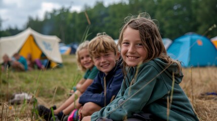 Fototapeta na wymiar Summer camps, scout children camping 
