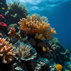 Underwater world with colorful corals.