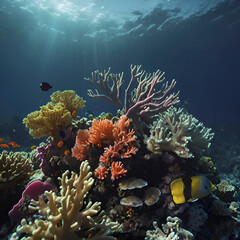 Fototapeta na wymiar Underwater world with colorful corals.