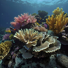 Naklejka na ściany i meble Underwater world with colorful corals.