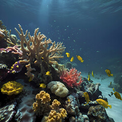 Naklejka na ściany i meble Underwater world with colorful corals.