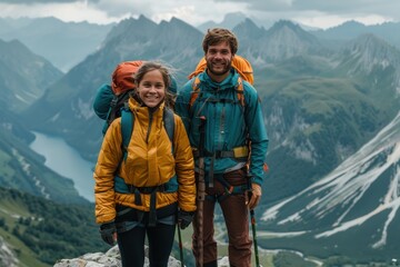 Obraz na płótnie Canvas Adventurous Couple on Mountain Trek