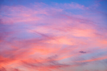 Beautiful sunset sky abstract background. Sky with colorful red and pink clouds. Nature background.