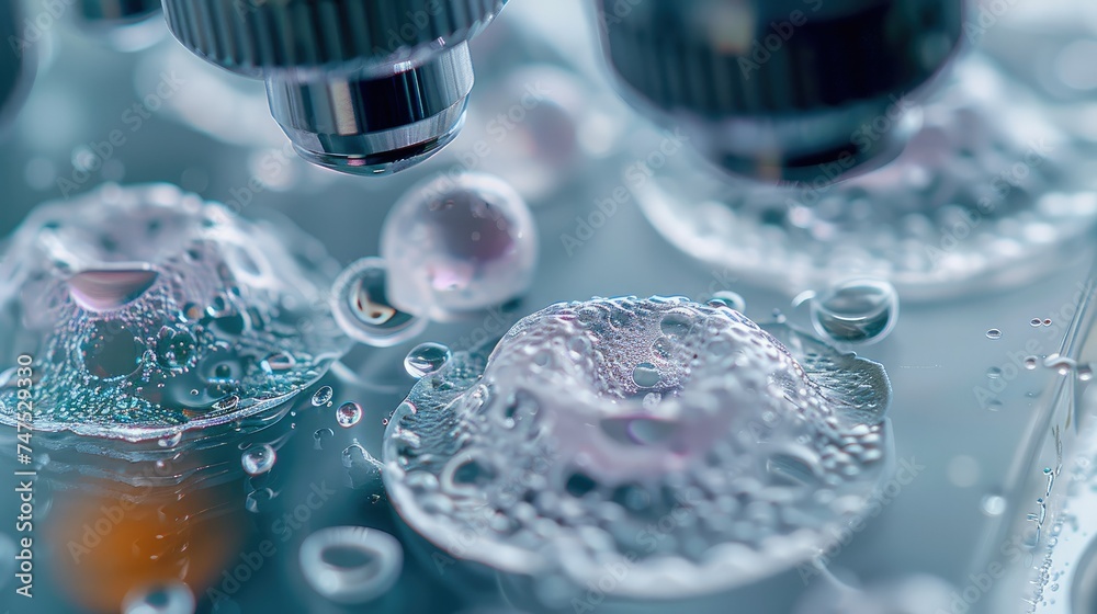 Poster Close up of cells. health science. virus in the microscope. Generative AI.