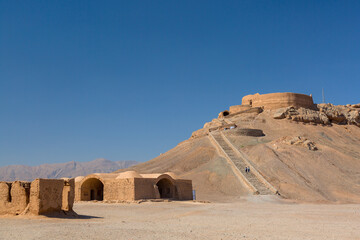 Zoroastrian temples ruins and the Tower of Silence in Yazd, Iran.