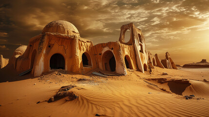 Ancient arabic city in desert.  - obrazy, fototapety, plakaty