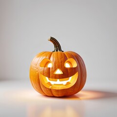 Crafted smiling pumpkin | Jack-o-lantern | Isolated on bright neutral background | Halloween 