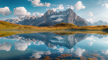 Fototapeta na wymiar Beautiful landscape with mountains and lake. Travel concept. 