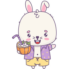 Happy beach bunny  with cocktail