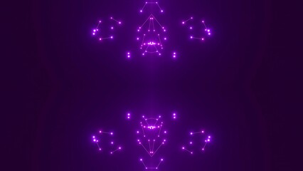 effektvolle futuristische violett leuchtende synchrone 3D-Linien mit Verbindungspunkten, techniches Design, Fraktal, Muster, Geraden, Verbindungen, Internet, System 