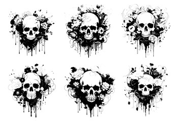 Set of Floral Adorned Skulls Illustration