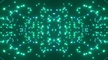 effektvolle futuristische grün leuchtende synchrone 3D-Linien mit Verbindungspunkten, techniches Design, Fraktal, Muster, Geraden, Verbindungen, Internet, System
