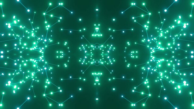 effektvolle futuristische grün leuchtende synchrone 3D-Linien mit Verbindungspunkten, techniches Design, Fraktal, Muster, Geraden, Verbindungen, Internet, System
