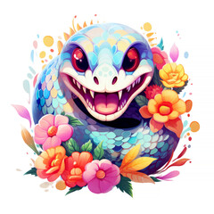 Obraz premium Joyful Snake with Flowers Artwork