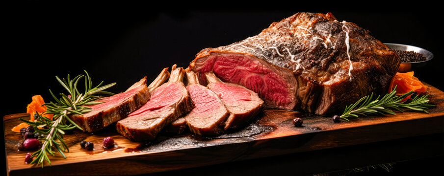 Grilled beef with rosemary. meat like tomahawk