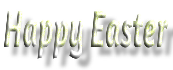 Happy Easter - written Word - lettering - white and green color - embossed tubular font - picture, poster, placard, banner, postcard, card.	