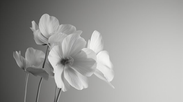 monochrome image capturing the delicate silhouettes of flowers against a soft background, offering a tranquil and minimalist aesthetic