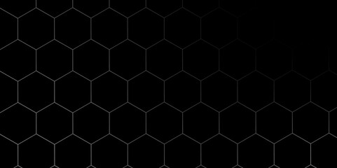Fototapeta premium Abstract background with dark black hexagons and seamless pattern in vector design . luxury black pattern geometric mesh cell texture .hexagon 3d background texture design .