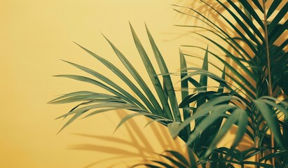Fototapeta na wymiar palm leaves on yellow background