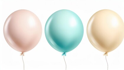 Three pastel-colored balloons on a white background, representing celebration or decoration.