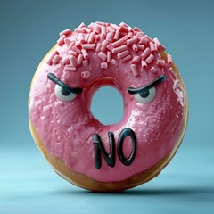 No doughnuts! The evil donut forbids you to eat donuts and says no! The icing on the donut says NO. The donut will find you and punish you for eating them. Text no - obrazy, fototapety, plakaty